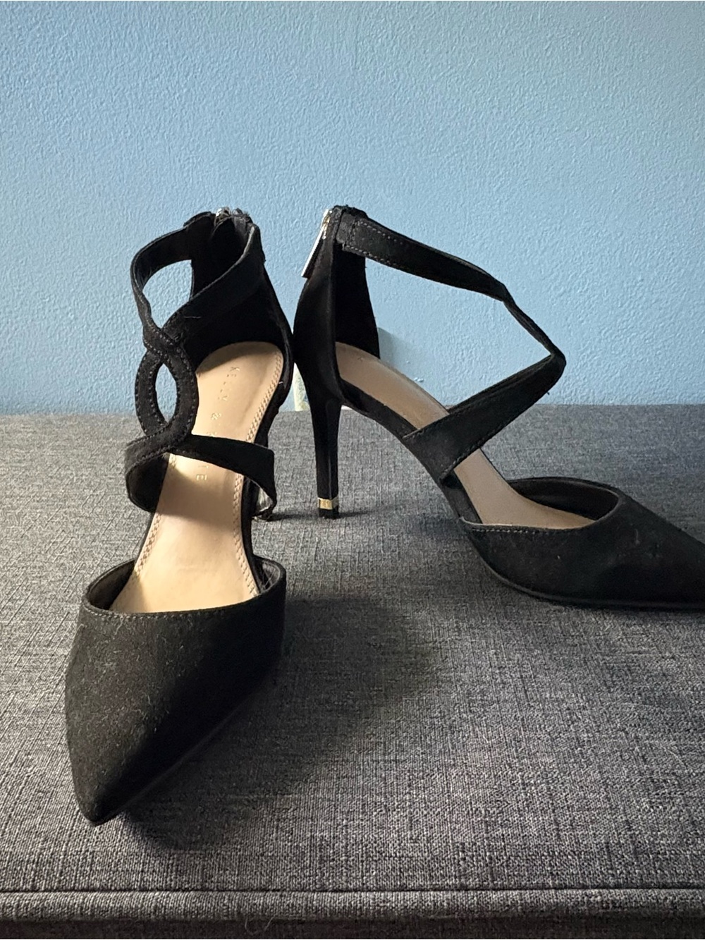 Kelly & Katie Black Suede Strappy Pointed-Toe Stiletto Heels